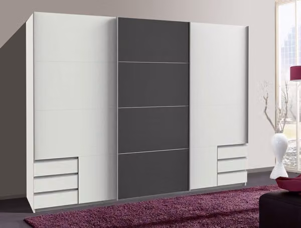 Armadio ad ante scorrevoli Valencia Armadio 270cm bianco vetro grigio