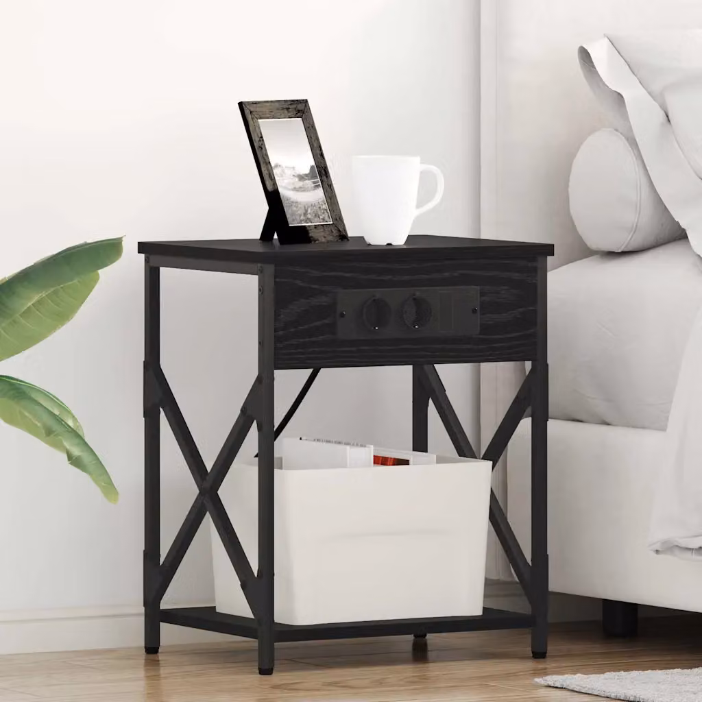 vidaXL Armadio da Notte in Stile Rustico, Colore Nero e Marrone, L 41 cm x P 31 cm x H 51 cm