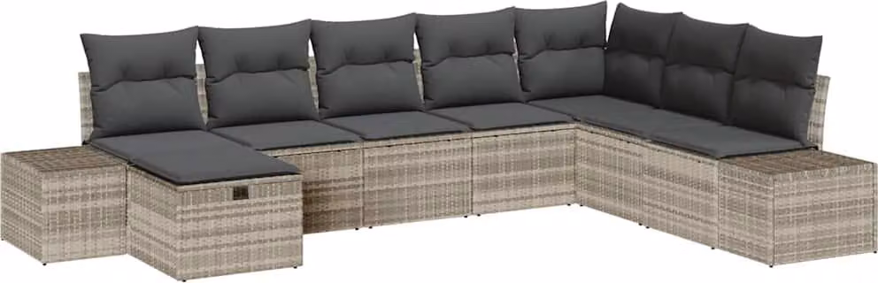Set Divano da Giardino 8 pcs Grigio chiaro polyrattan