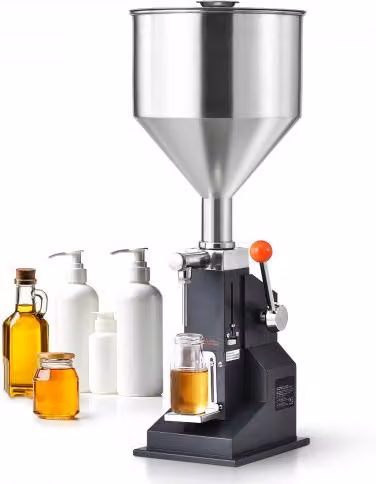 Riempitrice Manuale per Liquidi VEVOR in Acciaio Inossidabile con Tramoggia, Regolabile 5-50 ml, Colore Argento