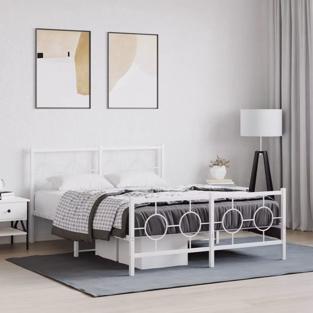 vidaXL Giroletto in Metallo con Testiera e Pediera Bianco L: 142 cm, P: 196 cm, H: 91 cm