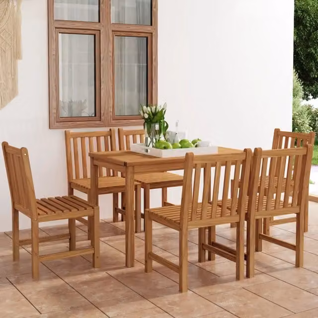Set da pranzo da giardino vidaXL in legno di teak marrone, 7 pezzi, L: 120 cm, P: 70 cm – 1