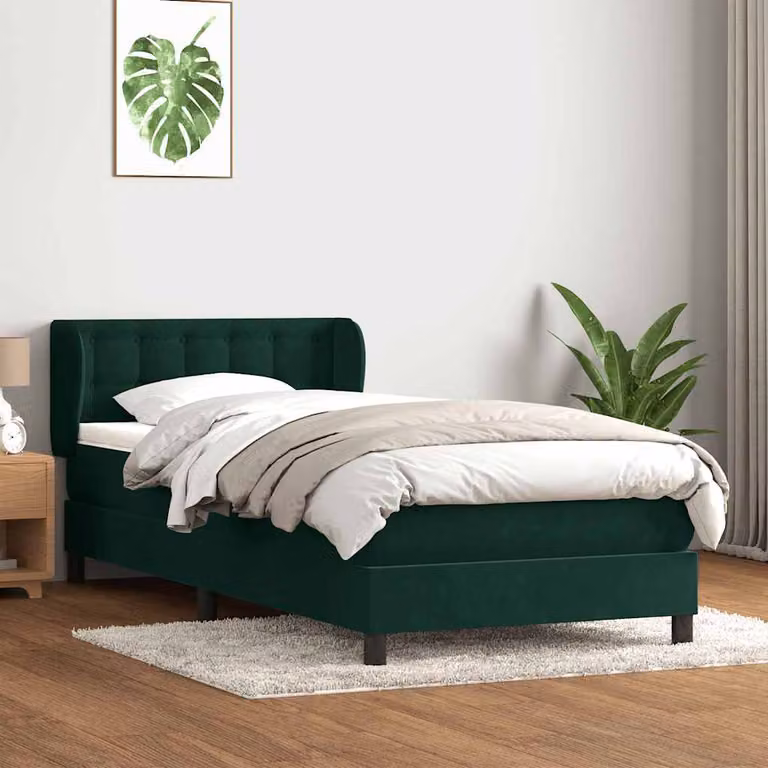 vidaXL Giroletto a Molle Ibrido con Materasso in Velluto Verde Scuro e Struttura in Legno di Larice L: 83 cm, P: 223 cm, H: 88 cm