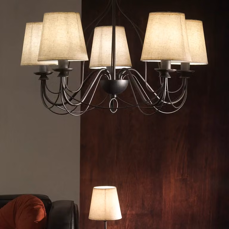 Lampadario a soffitto Loris Onli nero con paralumi in tessuto beige – 2