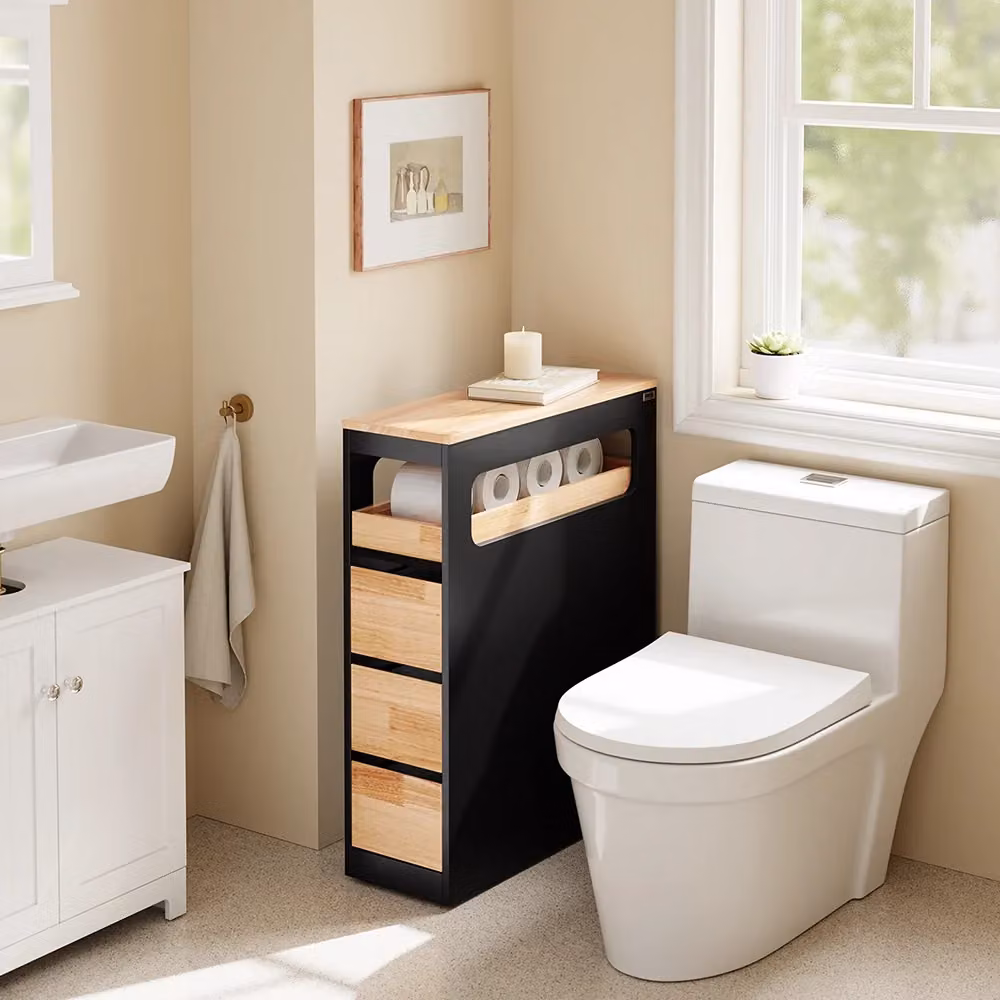 SoBuy Mobiletto bagno salvaspazio nero con 3 cassetti e 4 ruote L/P/H: 65.3 x 23.3 x 82.3 cm – 2