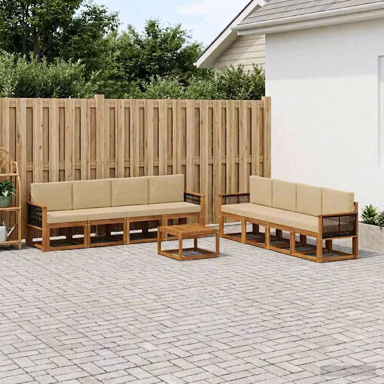 Set di divani da esterno vidaXL 9 pezzi in legno di acacia con cuscini, colore beige e marrone