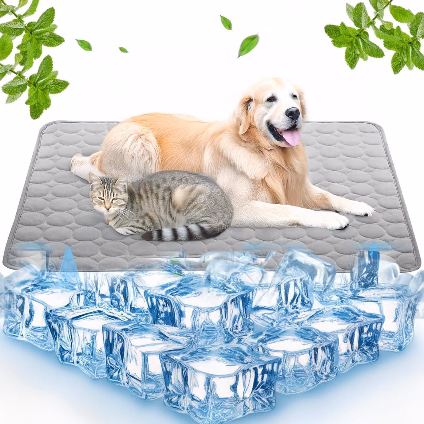 Tappetino refrigerante per cani e gatti, auto-raffreddante, lavabile, grigio, 70x55 cm