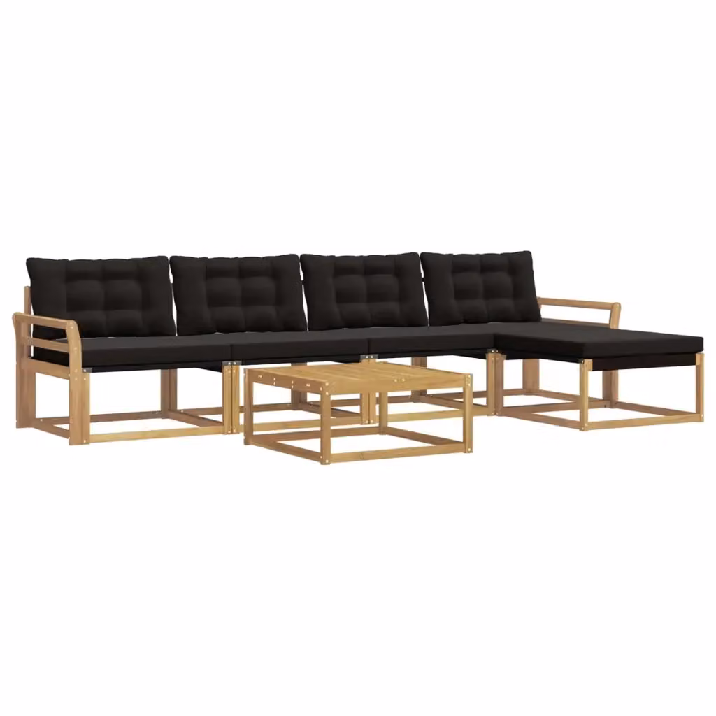 Set di divani da esterno vidaXL a forma di L composto da 6 pezzi con tavolino da caffè e pouf, struttura in legno di acacia e sedute in textilene, colori bianco e nero – 2