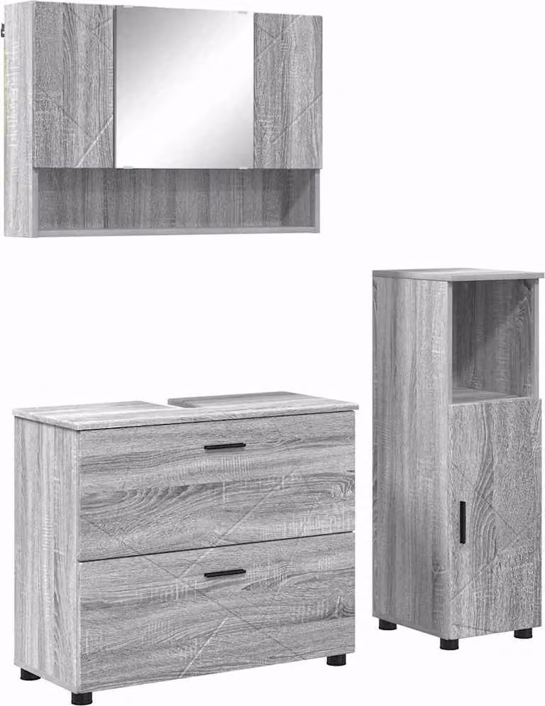 Set di mobili per il bagno con cassetto 3 pcs Grigio Sonoma