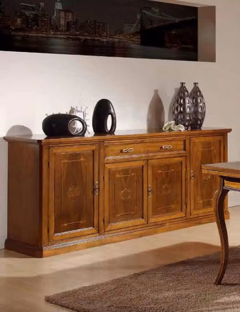 Credenza in legno con 4 porte e 1 cassetto intarsiata Mobili 2G colore noce L: 211 cm, P: 49 cm, H: 90 cm – 4
