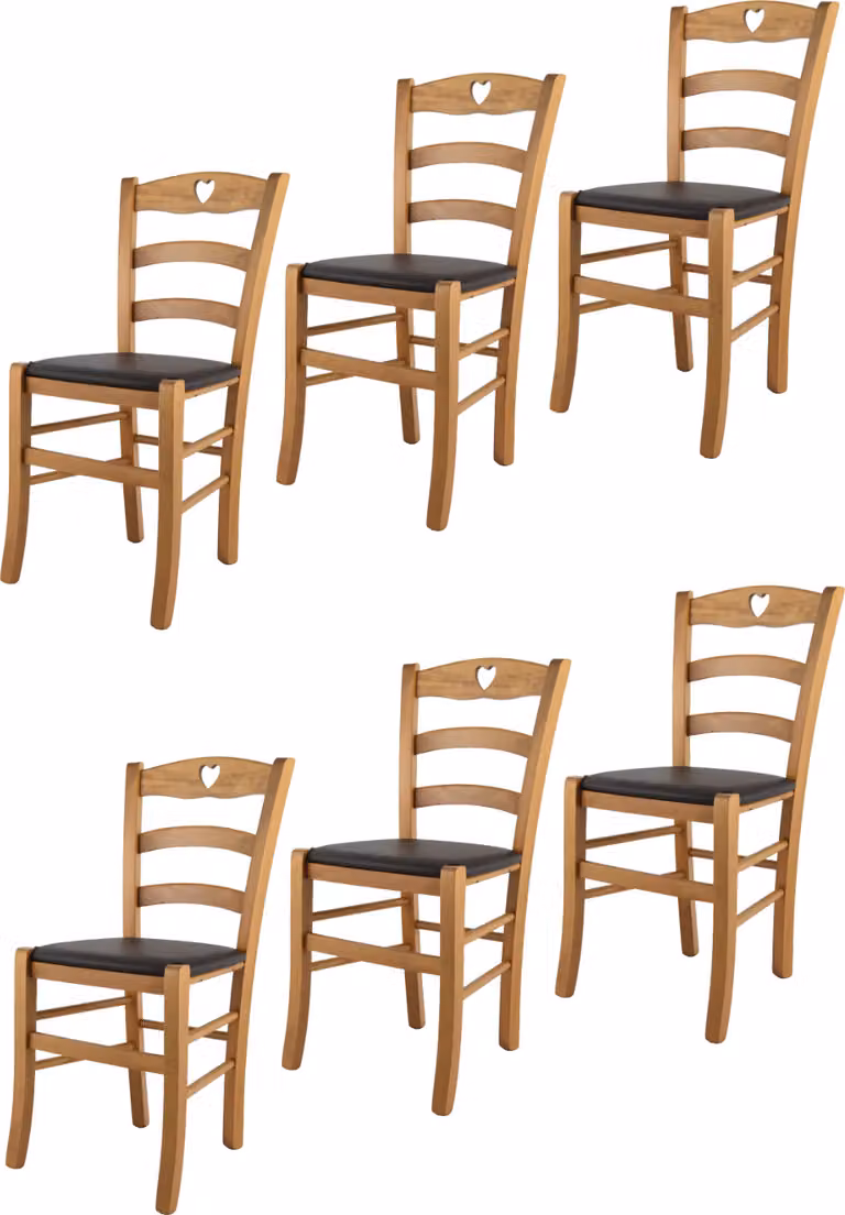 t m c s Tommychairs - Set di 6 sedie CUORE per cucina e sala da pranzo, Struttura robusta in legno di faggio laccato nel colore rovere e sedile imbottito rivestito in Pelle finta nel colore moka