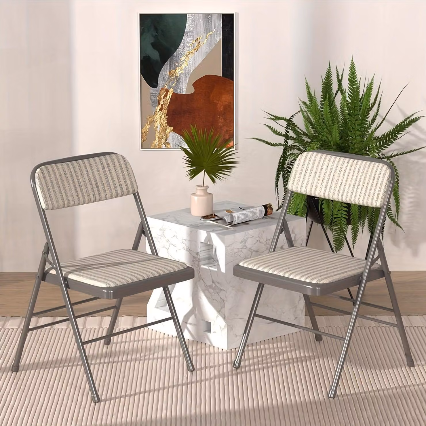 Set di 2 sedie pieghevoli per conferenze – Sedie da pranzo in tessuto confortevole con struttura in acciaio