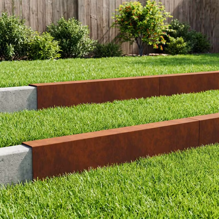 Set di 10 profili di copertura per giardino vidaXL in acciaio, colore marrone, L 100 cm x P 10 cm x H 15 cm