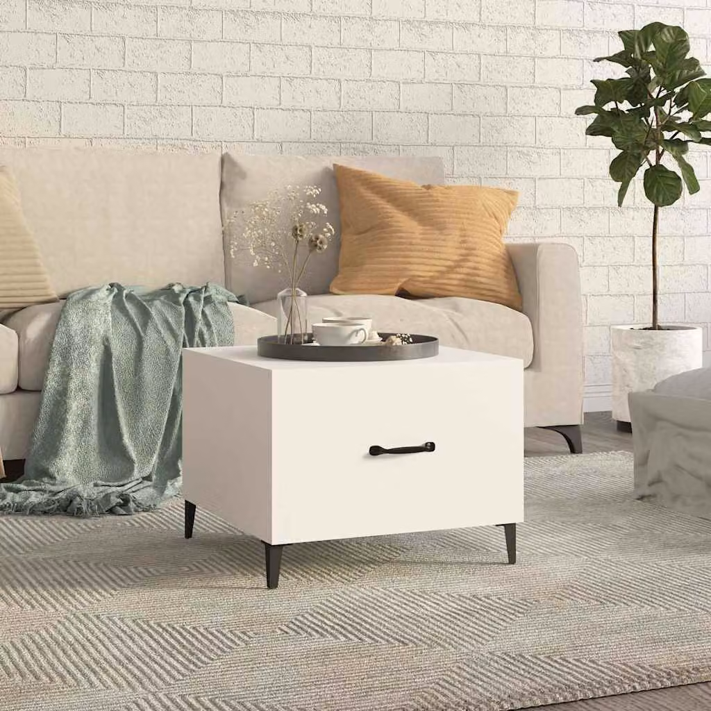 vidaXL Tavolino da Salotto Quadrato in Legno e Metallo Bianco L/P/H: 50 x 50 x 40 cm