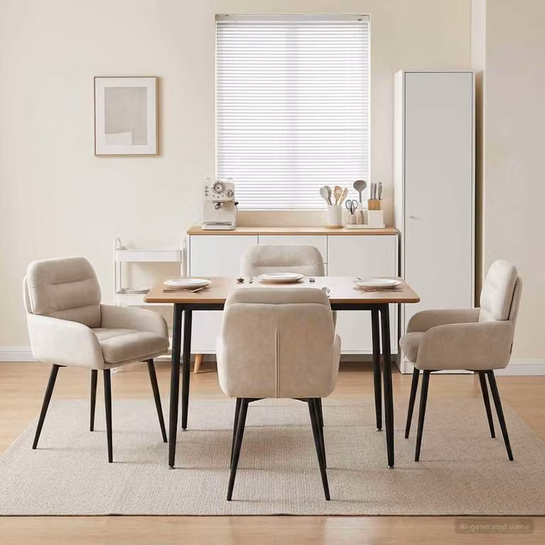Set di 4 sedie da pranzo moderne vidaXL in velluto beige con struttura in metallo, L/P/H: 59 x 59,5 x 90 cm