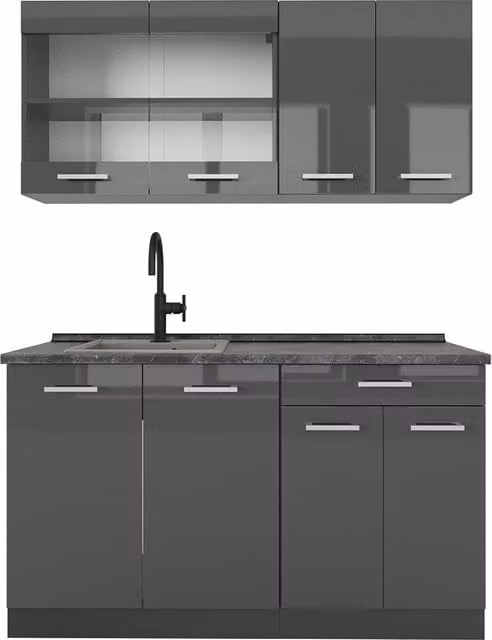 Cucina monoblocco R-Line Antracite lucido/Antracite 140 cm, PL Antracite Vicco