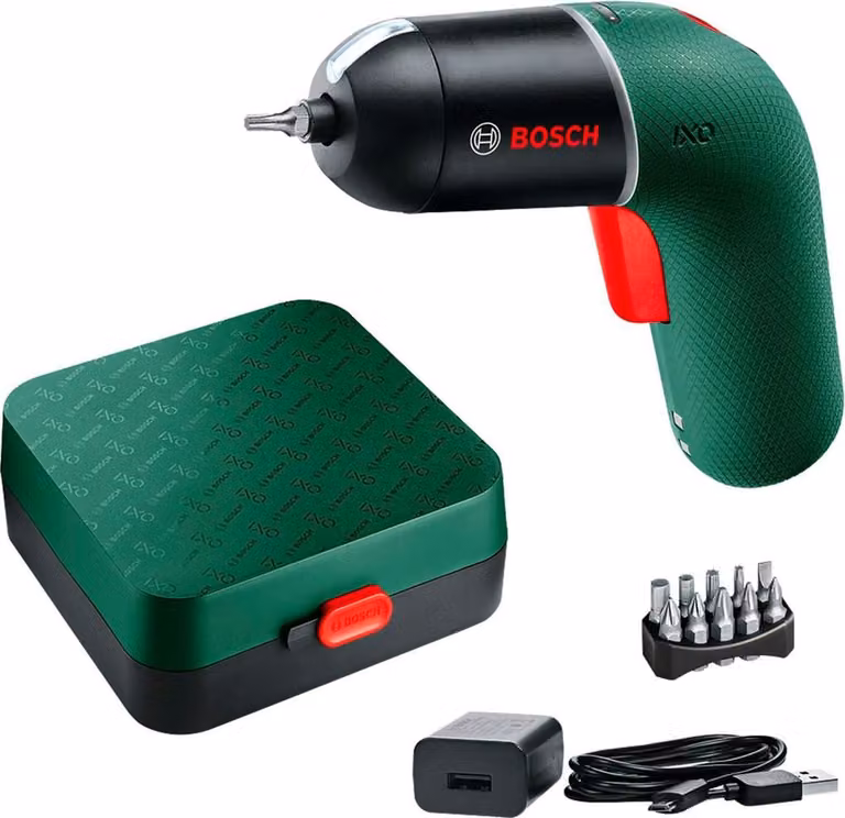 Set avvitatore a batteria Bosch DIY IXO con stazione di ricarica di sesta generazione e cavo di ricarica USB 06039C7101