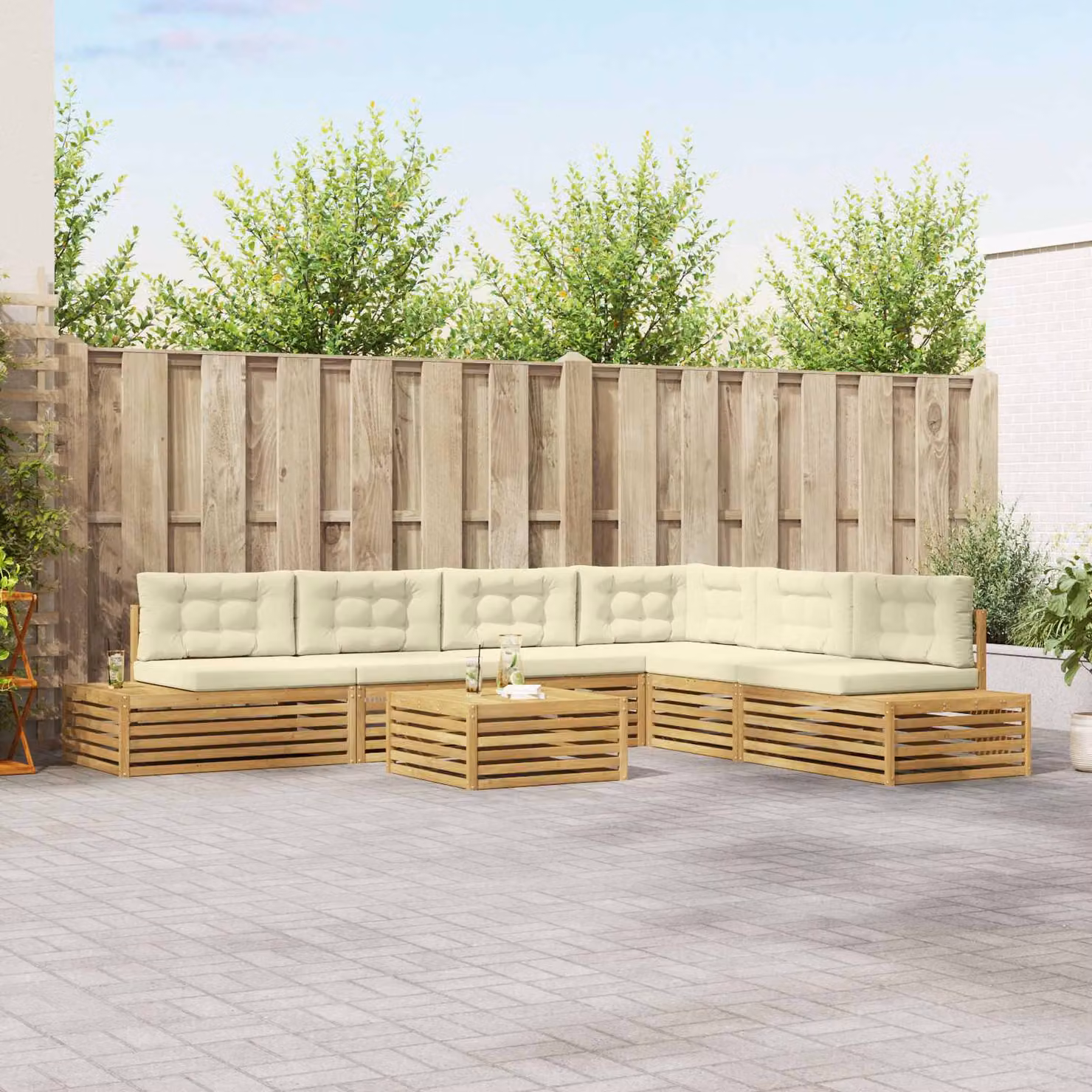 Set di 8 divani da esterno moderni vidaXL in legno di acacia bianco e marrone