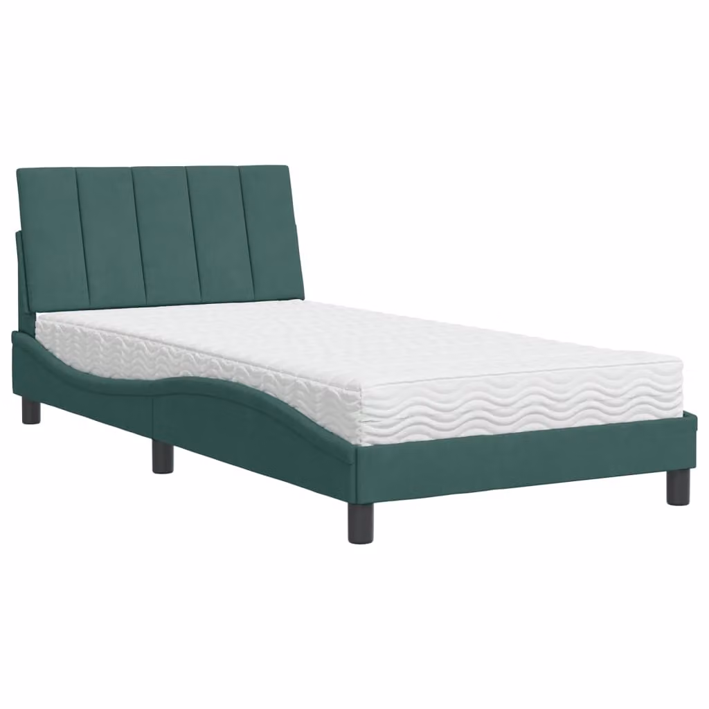 Letto con Materasso Hanko Verde Scuro 100x200 cm in Velluto