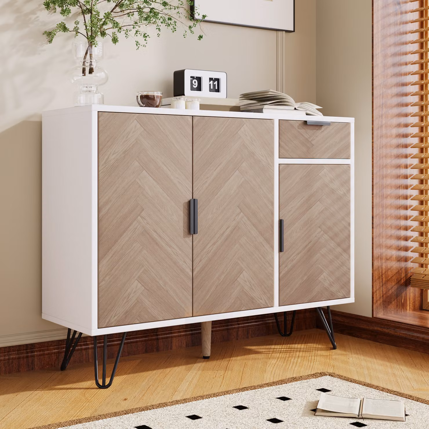 Credenza STILVORA con cassetto, mobile contenitore per il soggiorno con ripiani regolabili in altezza, mobile ausiliario bianco con effetto legno