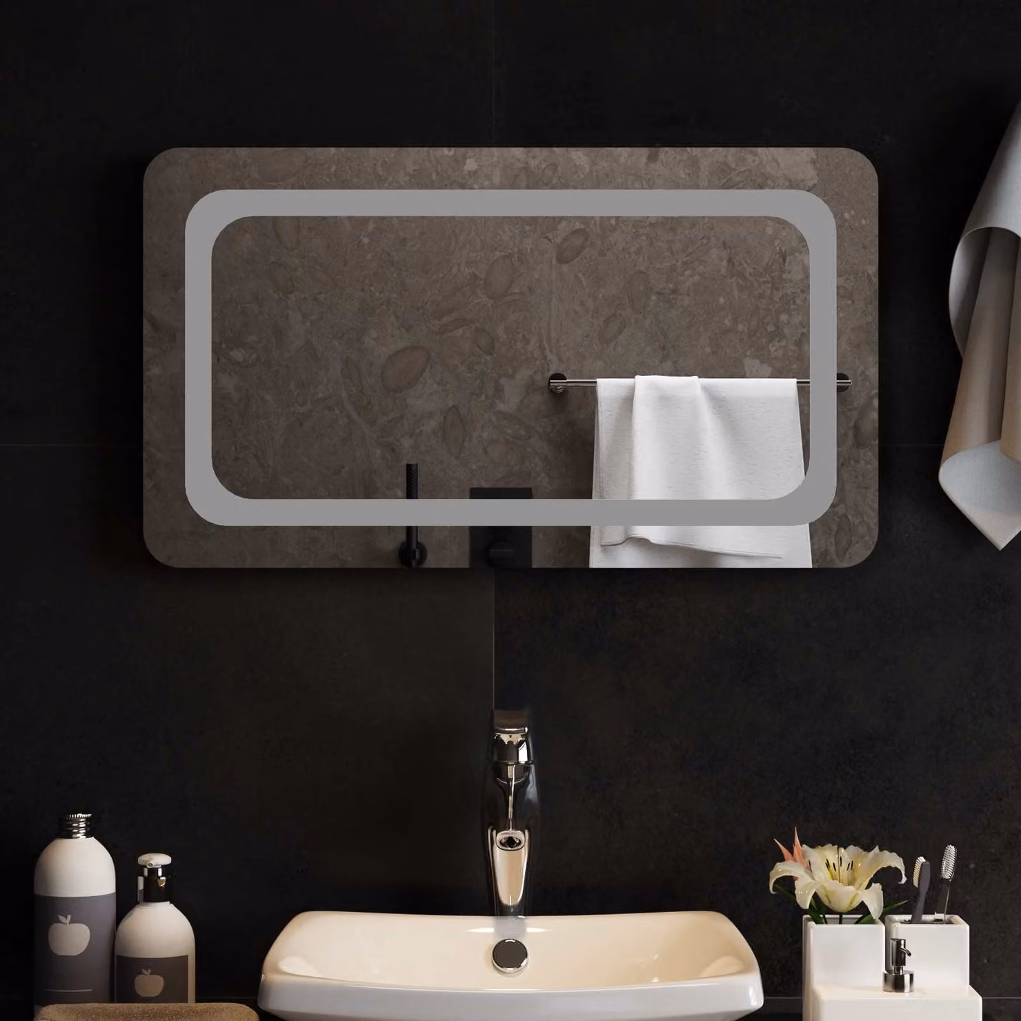 Specchio da bagno moderno vidaXL con luce LED in vetro temperato, L: 70 cm, H: 40 cm