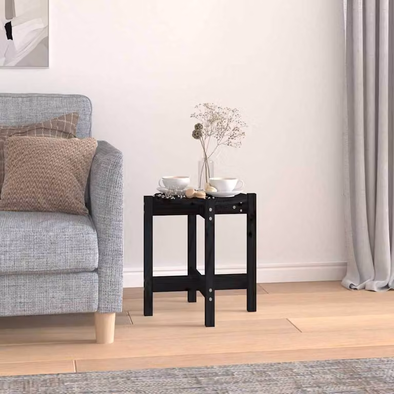 vidaXL Tavolino da Salotto Rotondo in Legno Massello di Pino Nero Ø 42,5 x H 45 cm