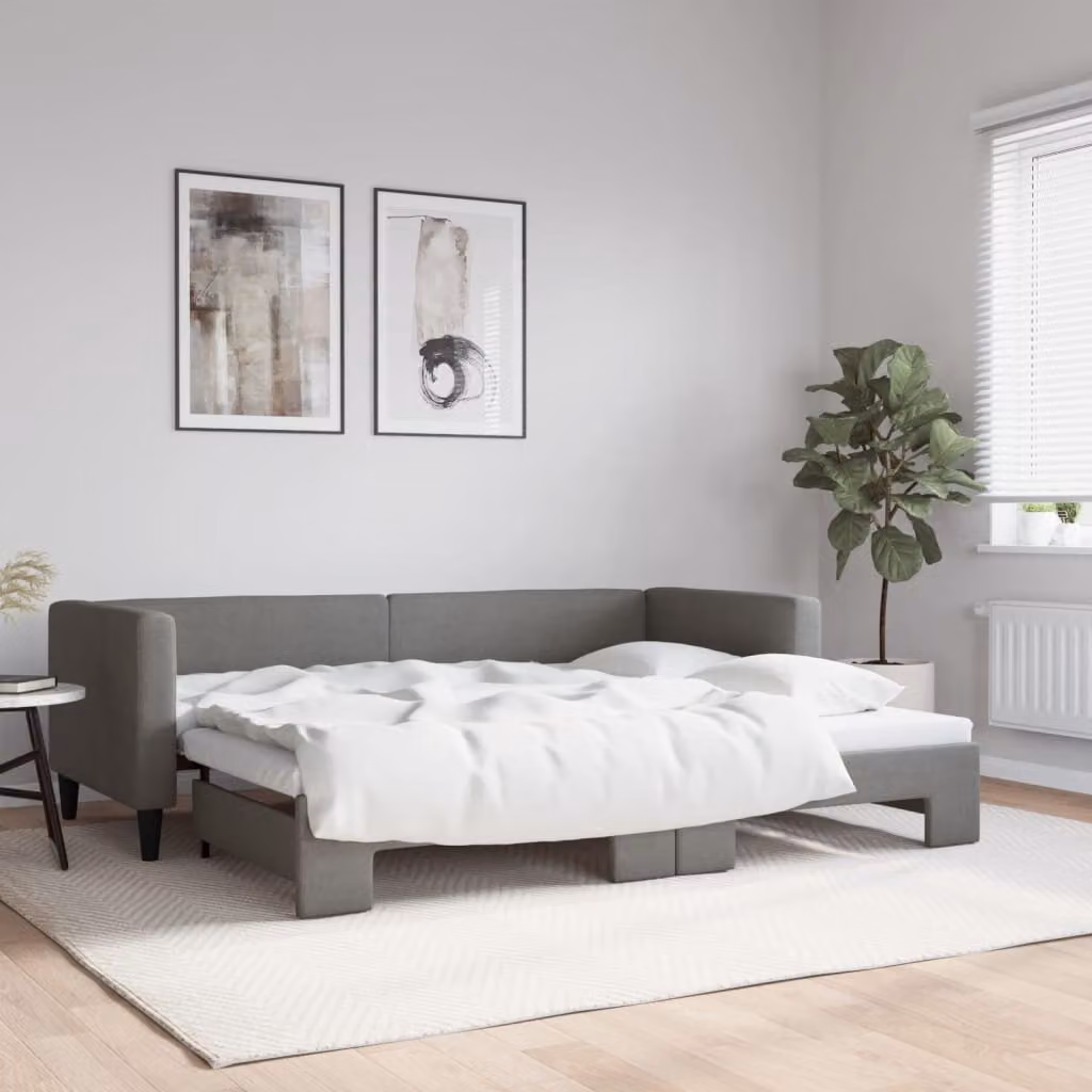 vidaXL Divano Letto con Letto Estraibile in Tessuto Grigio con Struttura in Legno e Metallo L/P/H: 80 x 200 cm
