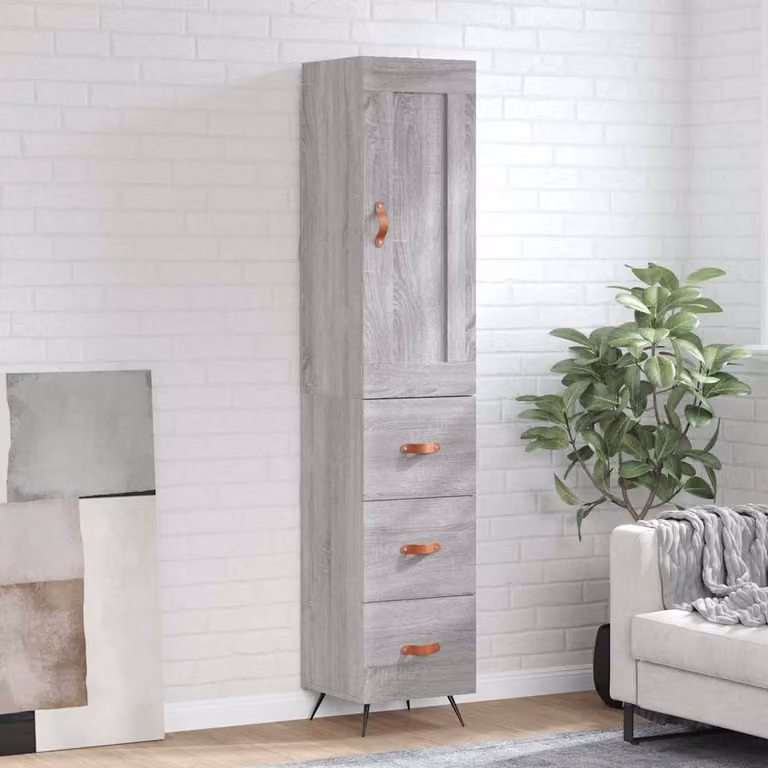 Credenza moderna vidaXL in legno e metallo, Grigio opaco, L/P/H: 34,5 x 34 x 180 cm