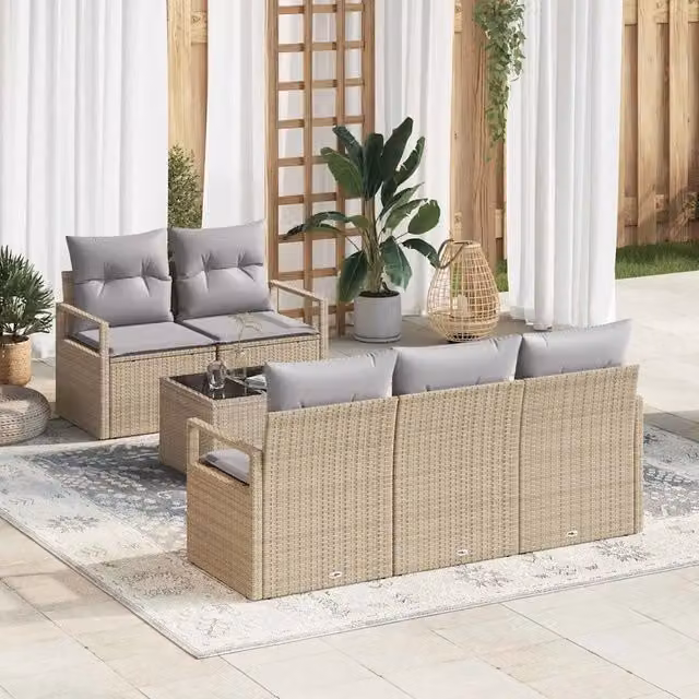 Set di divani 6 pz 5-Numero di posti Beige e grigio polyrattan 3346260