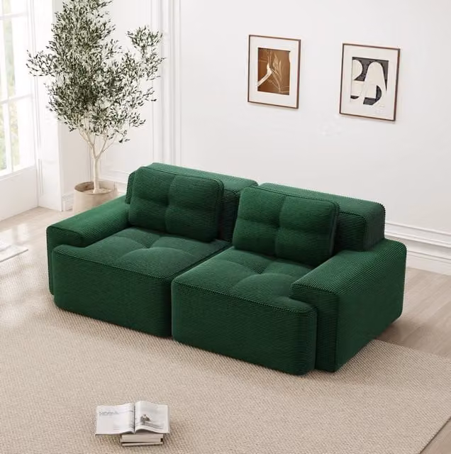 Divano modulare in corduroy verde con seduta profonda 204x104x69 cm