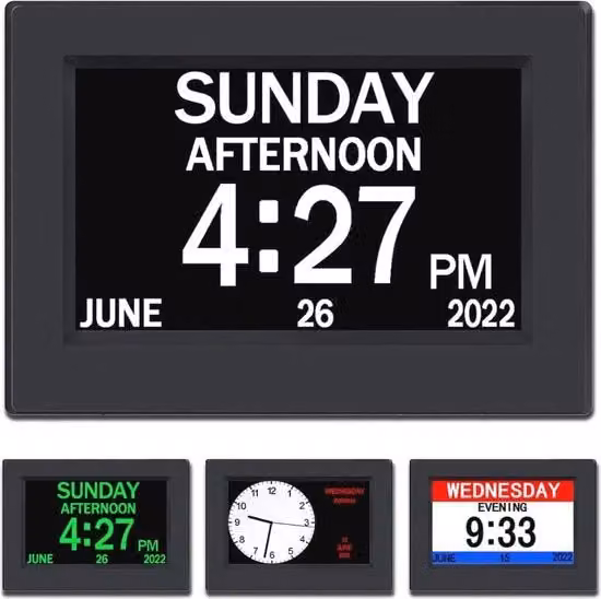 Calendario digitale sveglia con grande display per anziani - 7 pollici orologio con giorno, data e allarme