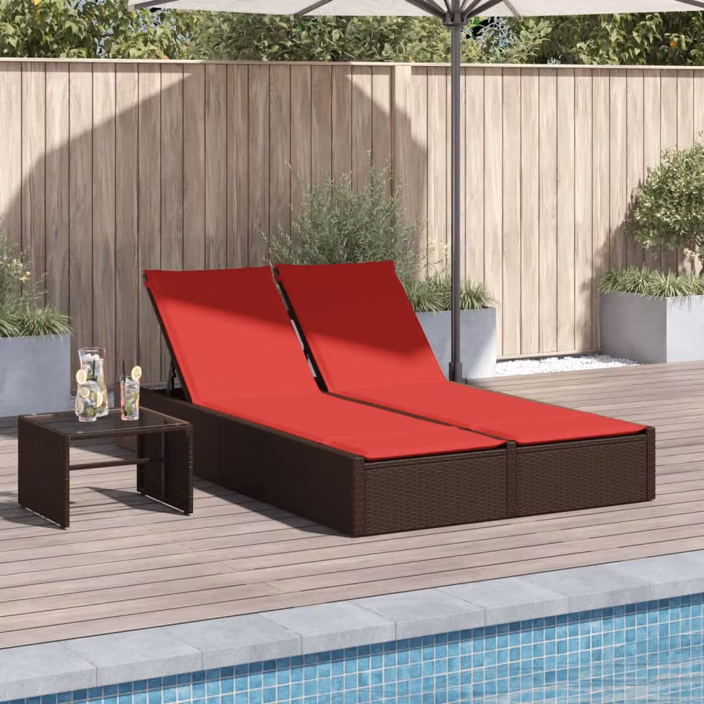 vidaXL Lettino prendisole doppio in polyrattan marrone con cuscini regolabili e struttura in acciaio