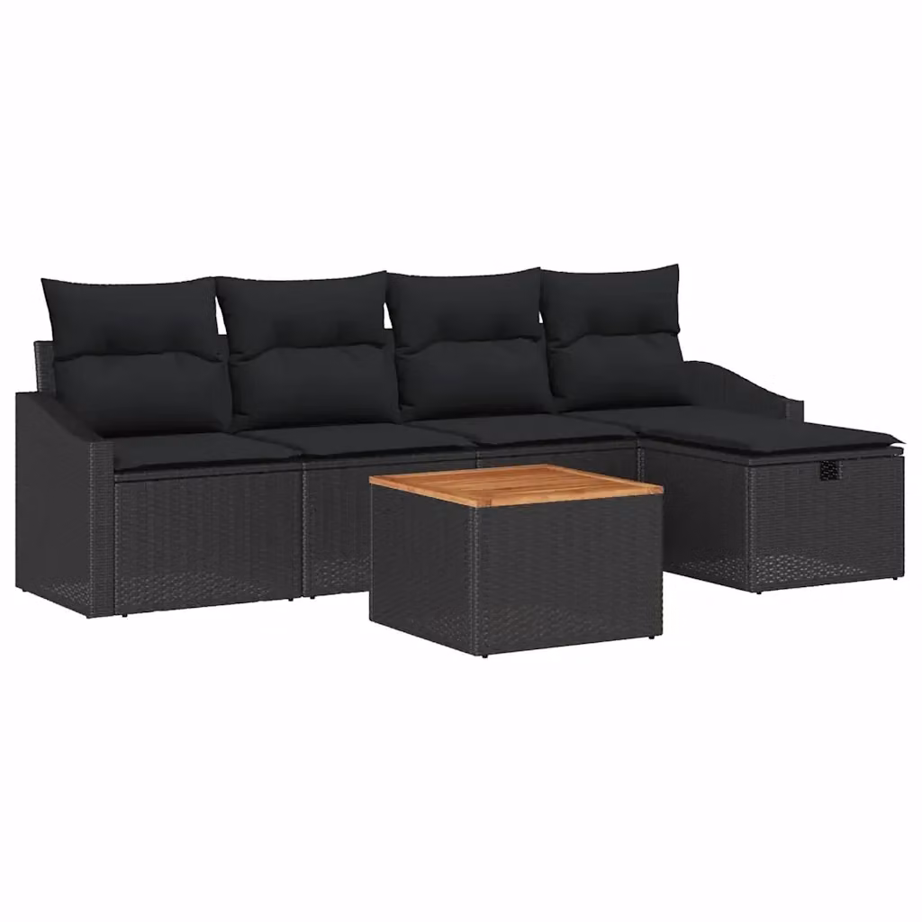 vidaXL Set Divano da Giardino a L in Rattan Nero con 6 Cuscini e Tavolino da Esterno – 2