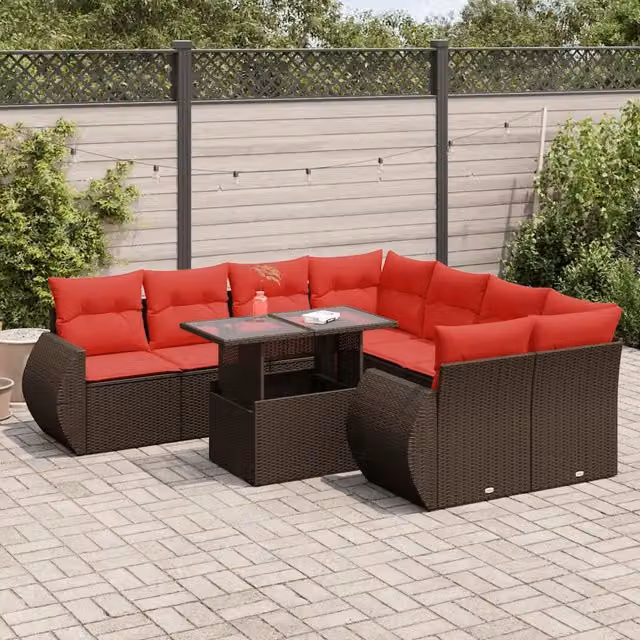 Set Divani Giardino 9 pz con Cuscini Marrone Polyrattan Acacia 3326615