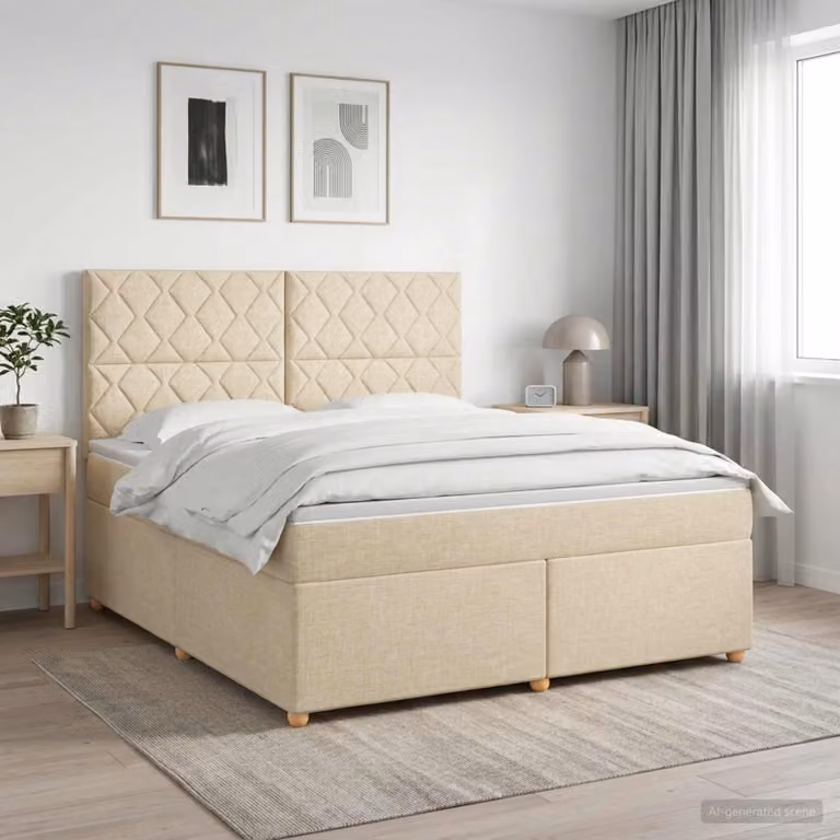 Letto a molle con materasso crema 140 x 190 cm in tessuto