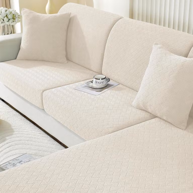 Copertura per cuscino da seduta, elasticizzata, antiscivolo, lavabile. Adatta per 1 posto, 3 posti e divano a chaise longue. Colore: crema