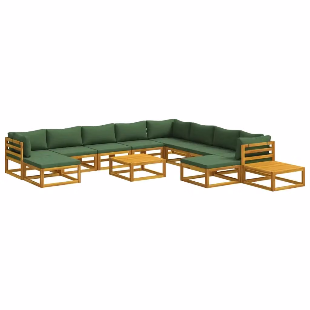 Set di divani da giardino vidaXL in legno di acacia massello con cuscini, colore marrone e verde – 2