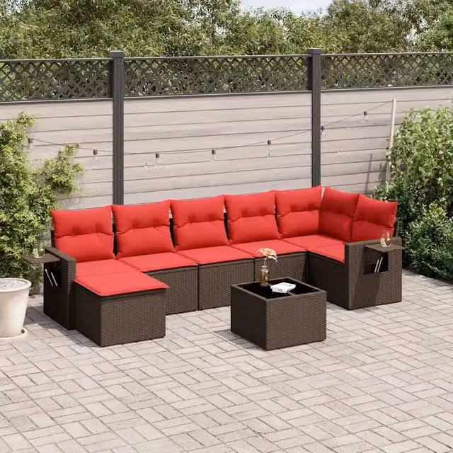 Set Divani da Giardino 8 pz con Cuscini Marrone in Polyrattan 3220493
