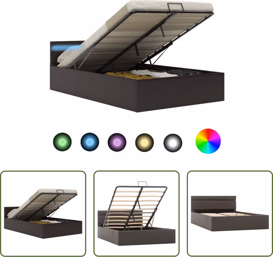 The Living Store Letto con rete idraulica LED Grigio Pelle finta 140x200 cm