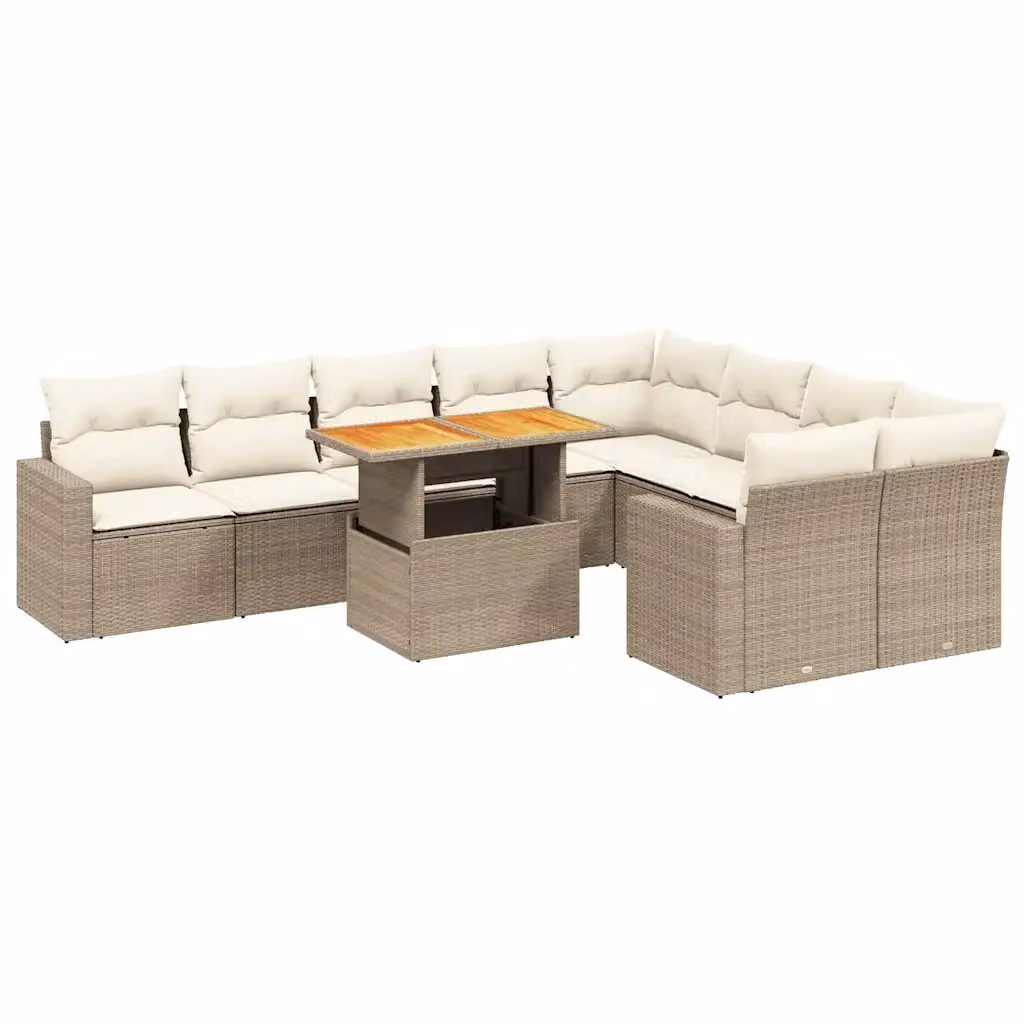 Set Divano da Giardino VIDAXL in Polyrattan Beige con 10 Pezzi e Cuscini – 2
