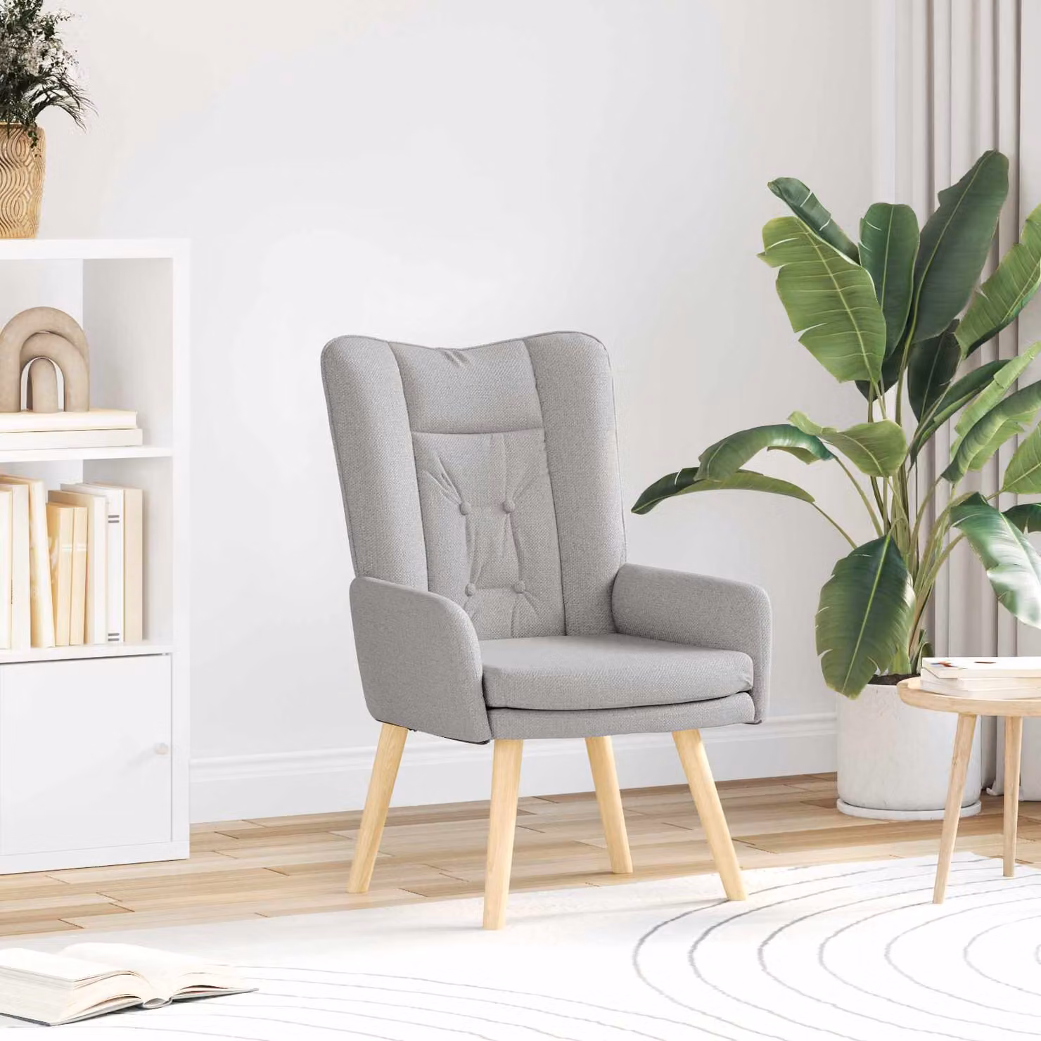 Poltrona lounge moderna vidaXL in tessuto e legno color grigio
