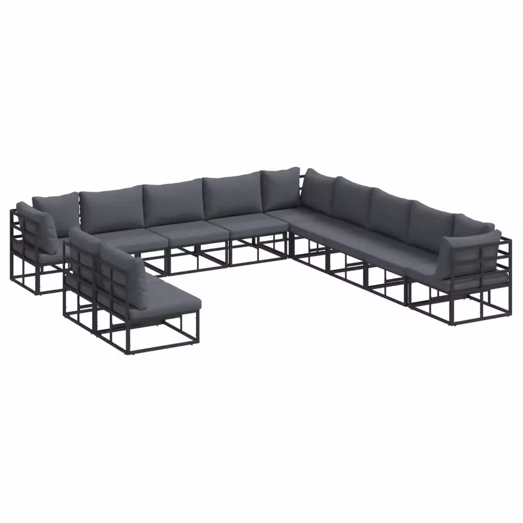Set Divano da Giardino Moderno vidaXL a Forma a L in Alluminio Verniciato Nero e Antracite con Cuscini Inclusi – 2