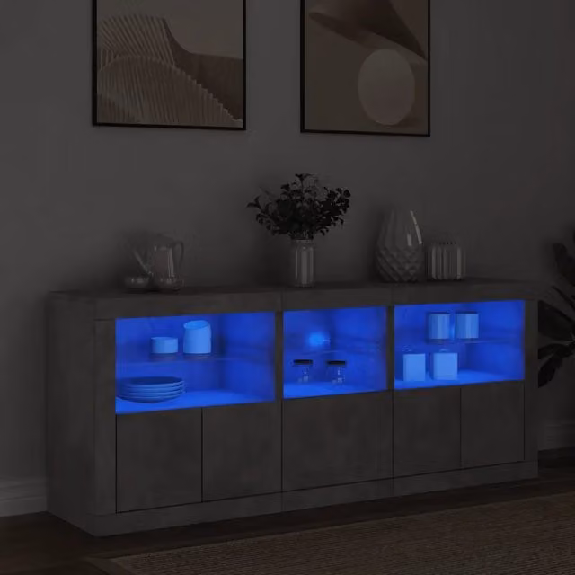 Credenza con Luci LED Grigio Cemento 162x37x67 cm 3208998