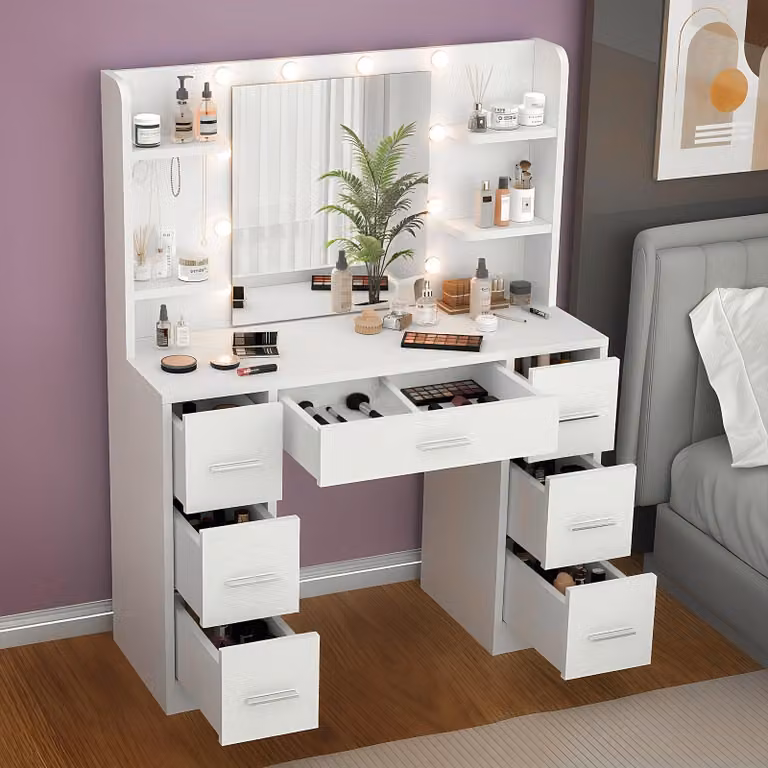Tavolo da trucco - Comodino da trucco - Tavolo per il trucco - Tavolo per il trucco professionale - Comodino con specchio - Illuminazione a LED con 10 lampadine