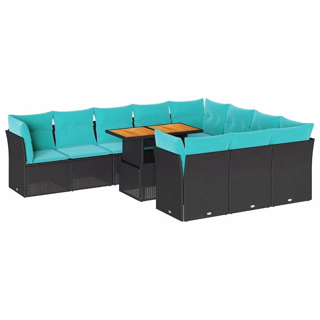 Set di Divani da Giardino vidaXL a Forma di U con Cuscini Blu e Nero, 11 Pezzi con Tavolino da Caffè e Struttura in Acciaio Verniciato a Polvere – 2