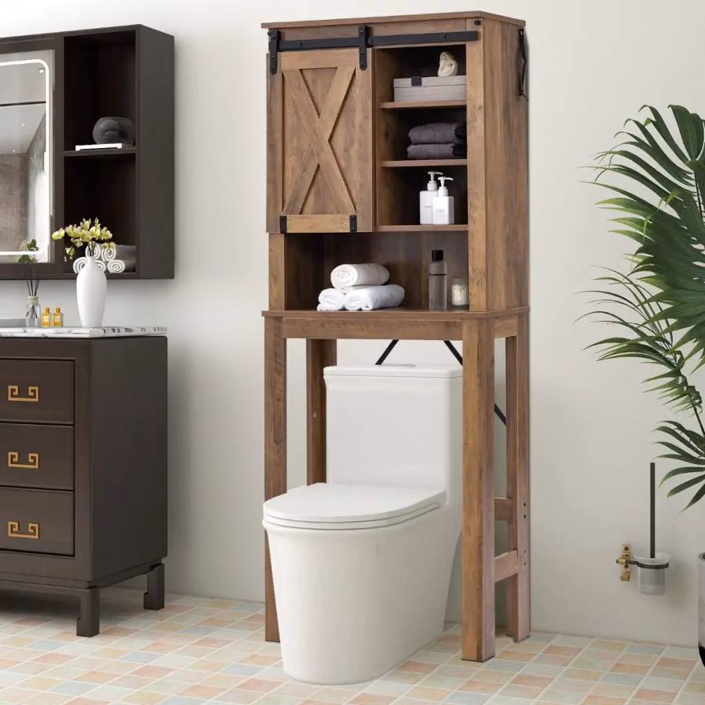 Armadietto da bagno indipendente con ripiani regolabili e scaffale aperto, Design In, Marrone Rustico, H: 172 cm, L: 67 cm, P: 25 cm – 2