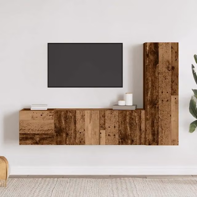Set di 3 Mobili TV a Parete Moderni in Legno e MDF Colore Marrone Opaco