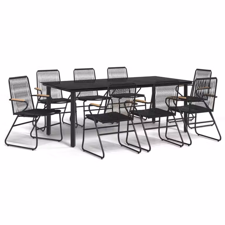 Set da Pranzo da Giardino 9 pz Nero in Rattan PVC