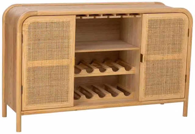 Credenza in legno e rattan marrone 130x39x80h cm