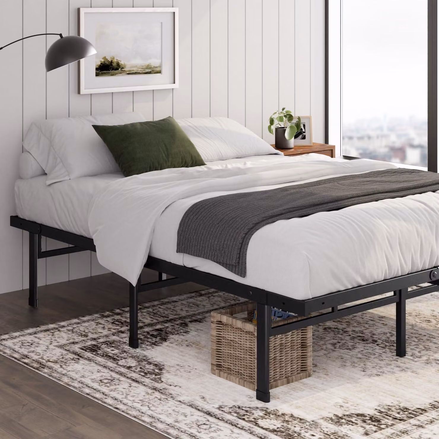 Letto a una piazza con struttura in metallo, dimensioni 90x190 cm, colore nero